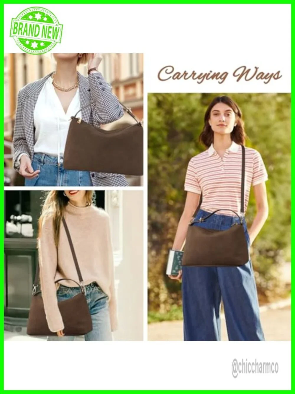 Suede Leather Hobo Tote Crossbody Bag Shoulder Satchel